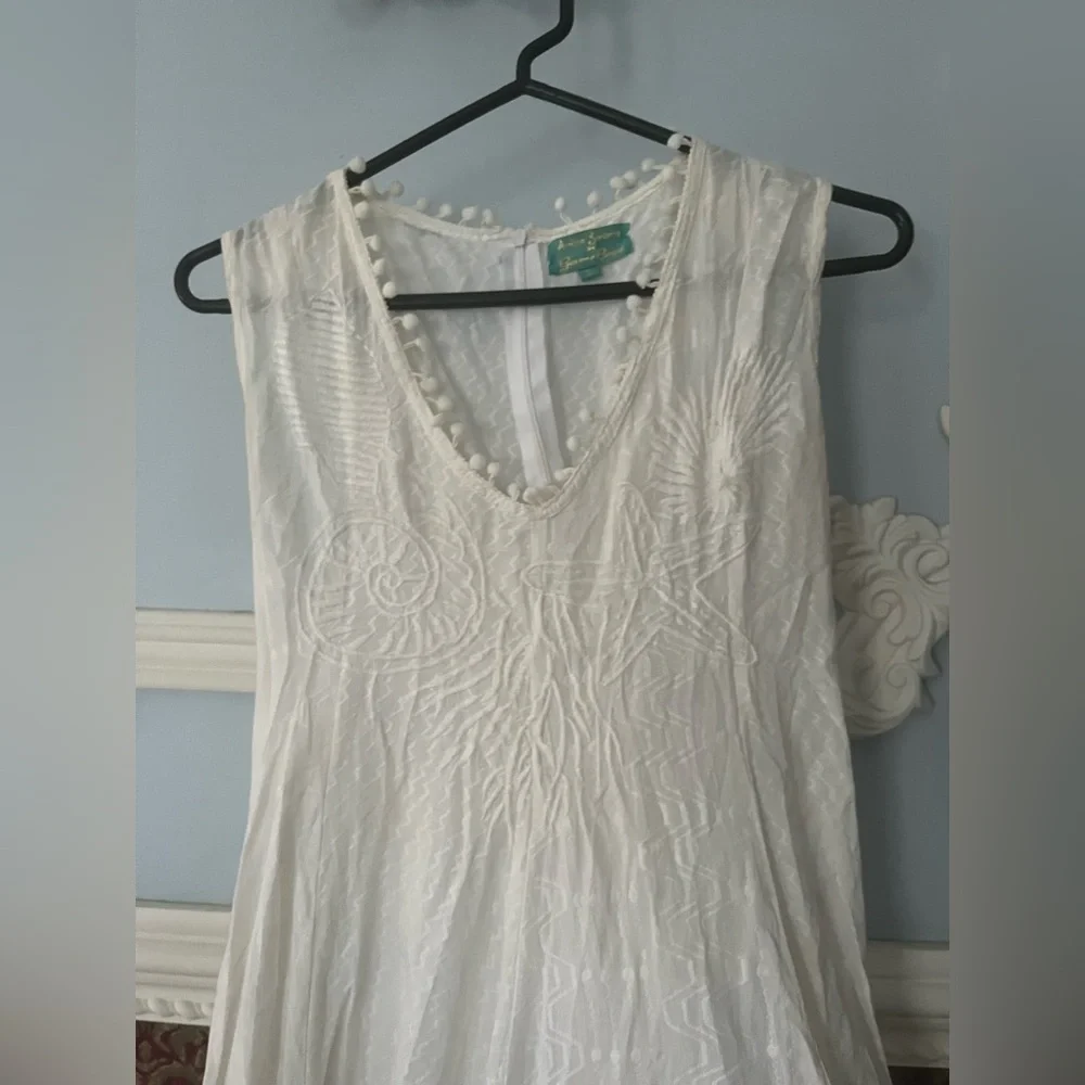 Embroidered with Seashells, Tassels White Maxi Dress 100% Cotton - Picture 3 of 9